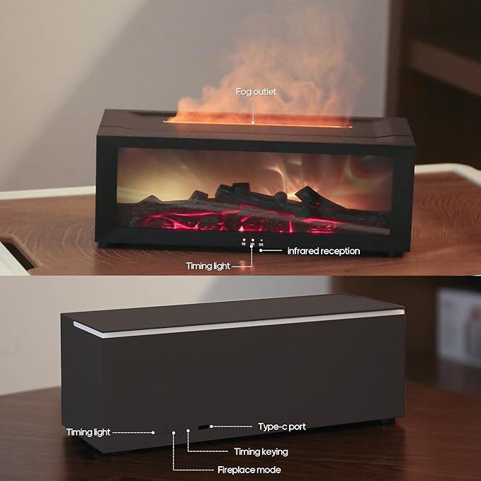 Essential Oil Diffuser Flame Colorful Water Vapor Fireplace Diffusers Fire Humidifier for Aromatherapy Aroma Therapy Machine Room Bedroom,Timer and Auto Off Protection