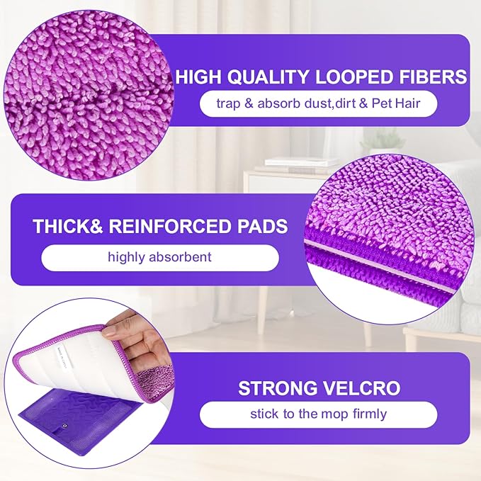 6 Pack Reusable Microfiber Mop Pads Compatible with Swiffer PowerMop, Power Mop Pads Refills for 13 ''-15 '' Spray Mop, Machine Washable Pad Replacement for All Floor Types Cleanin
