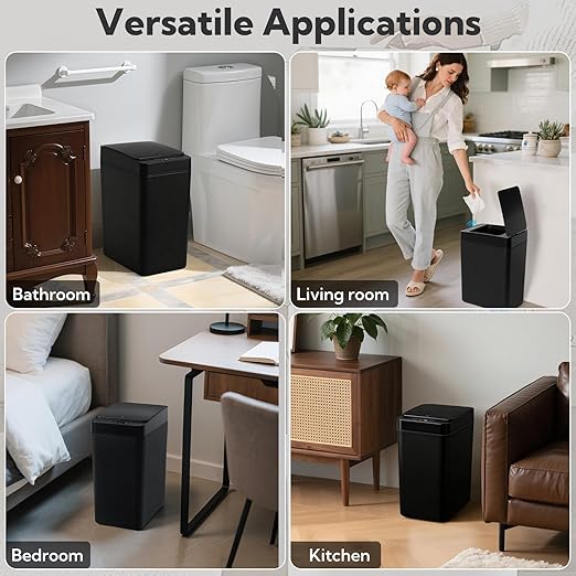 2 Pack Automatic Trash Can Touchless with Lid – 2.5 Gallon Slim Bathroom Trash can，Ideal for Kitchen, Bedroom, Living Room & Office (Black)