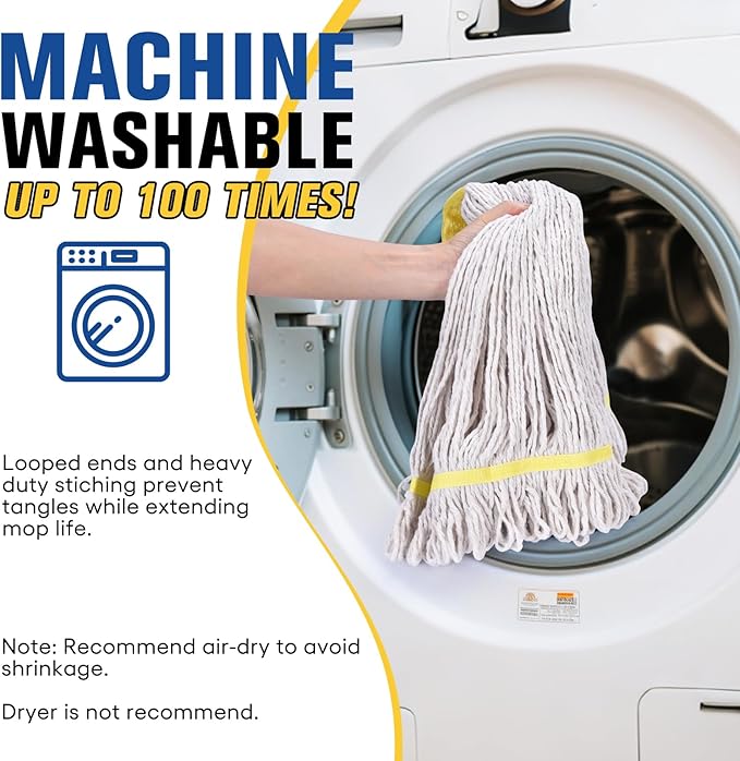 Matthew Cleaning Commercial Mop Head Replacement, 5 Inch Wide Headband, Looped End Cotton Blend String Wet Mops for Floor Cleaning, 24 oz Large, 1-Pack White