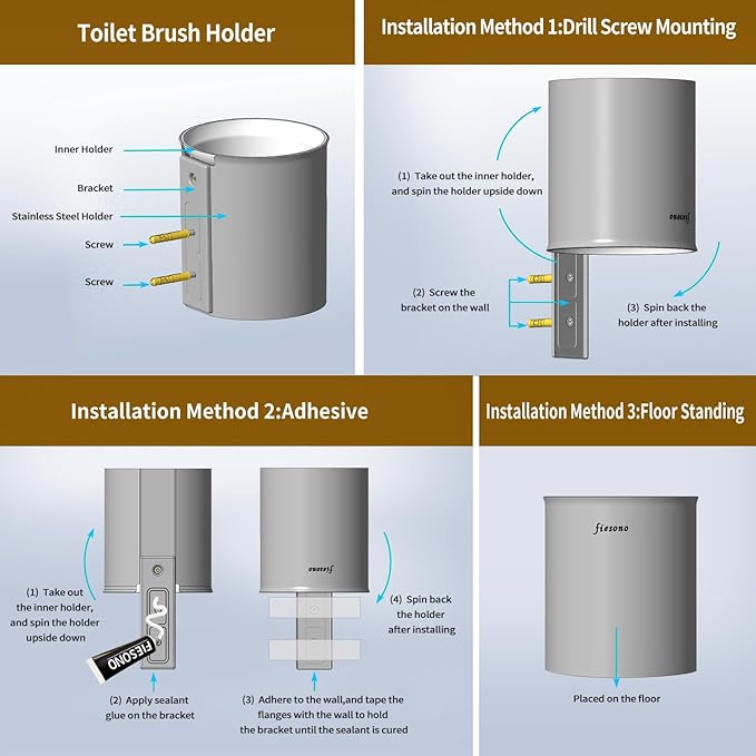 Toilet Brush and Holder Set, Bathroom Cleaner Brush Set with Light Brush Handle, Soft Bristle, Corrosion Resistant Holder, Wall Mounted/Floor Standing