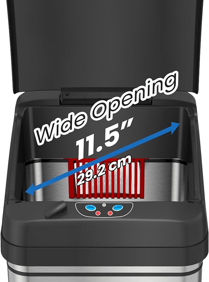 iTouchless 50 Liter / 13 Gallon Kitchen Trash Can with Lid & Odor Filter – Motion Sensor Stainless Steel Garbage Bin for Home, Office, or Garage – Slim, Large Capacity Design