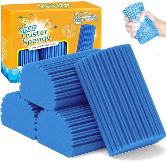 4 Pack Damp Clean Duster Sponge, Magic Sponge Eraser for Household Cleaning, Reusable Dusters Cleaning Supplies for Housekeeping, Dish, Blinds, Glass, Baseboards,Window Track Grooves and Faucets