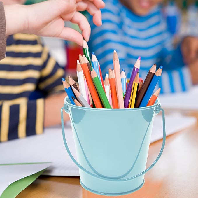 Small Metal Buckets with Handle, 6 Pack 4.3 Inch Colored Galvanized Bucket for Kids,Classroom,Crafts,and Party Favors (Green Blue, 4.3" Top)