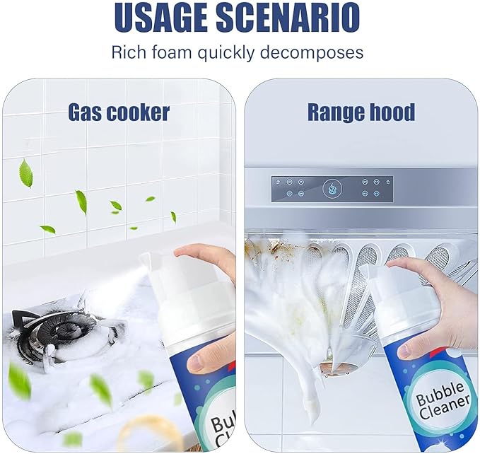 Bubble Cleaner Foaming Heavy Oil Stain Cleaner, All Purpose Bubble Cleaner Kitchen Deep Cleaning Spray, All-purpose Rinse-free Cleaning Spray(2PC)