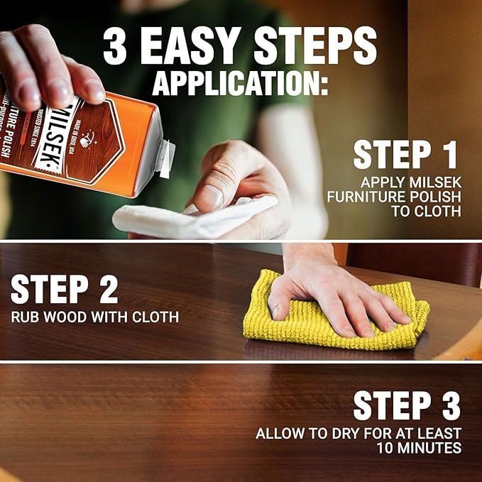 Milsek Furniture Polish and Wood Cleaner with Orange Oil - Multipurpose Cleaning Supplies for Home and Household from Hardwood Floors to Kitchen Cabinets- 12 Fl Oz (Pack of 2) with Microfiber Towel