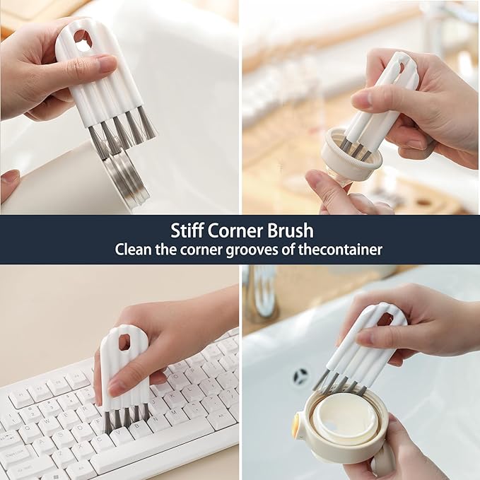 Bottle Cleaning Brush Set, Long Handle Silicone Cleaner Brushes + Lid Cup Brush +1pcs Scratch Free Silicone Bottle Cleaner and Bristle Wire Straw Cleaner, Dishwasher Safe(Gray)