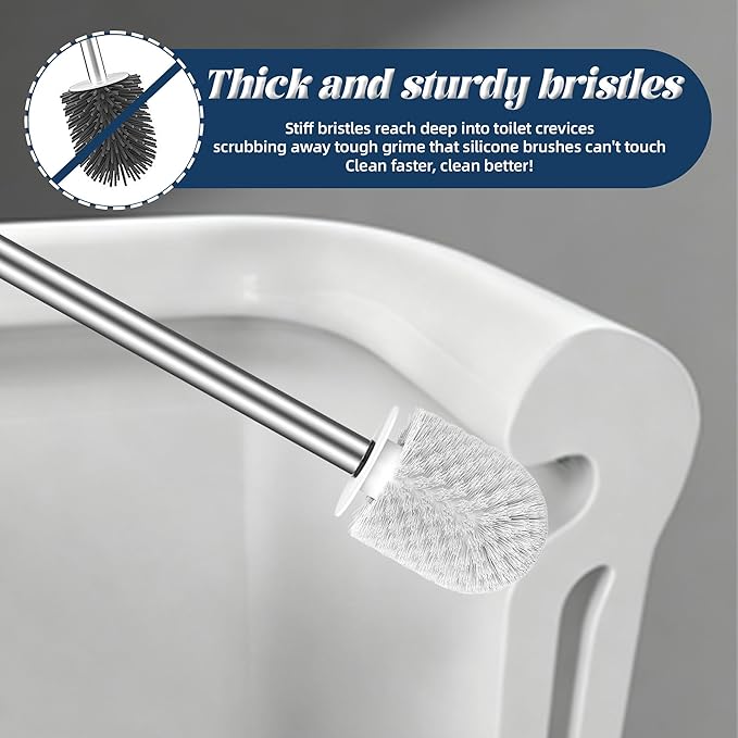 Toilet Brush 3 Pack, Toilet Brush and Holder Set, Long Handle Stainless Steel, Drip-Proof, for Bathroom Toilet Deep Cleaning -White