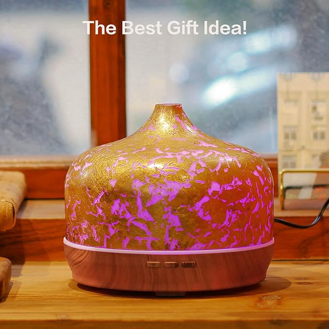 Porseme 500ml Essential Oil Diffuser Gold Plated Glass Aromatherapy Ultrasonic Humidifier - Auto Shut-Off, Timer Setting, BPA Free for Home Hotel Yoga SPA Gift