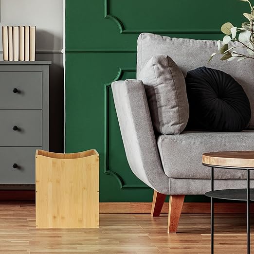 MOOACE Small Wastebaskets, 5 Gallon Trash Can with Handles, Rectangular Waste Baskets Bamboo Garbage Can for Bathroom Kitchen Living Room Office Decorative Under Counter