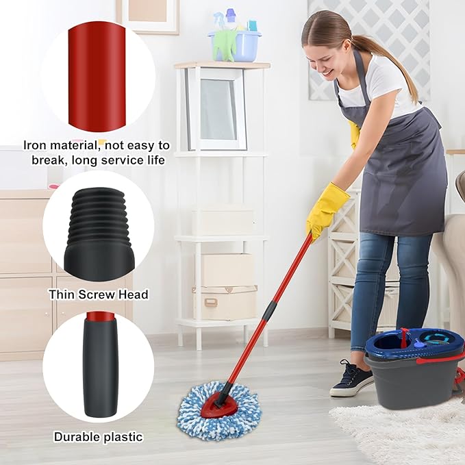 2 Pack Spin Mop Replacement Head,1 Base,4-Section Sturdy Iron Mop Handles Compatible with O Ceda EasyWring RinseClean 2 Tank System Mop,Oceda Mop Refills and Mop Stick 30" to 58" Set to Floor Clean