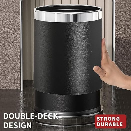 Open Top Hotel Trash Can, Office Metal Black Waste Basket,Round Garbage Can for Hotel,Restaurant,Office