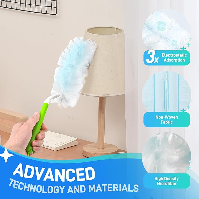 30 Pack Heavy Duty Duster Refills for Swiffer Dusters, Multi Surface 180 Dusters, 1 Handle,1 Upgrade Telescopic Hands