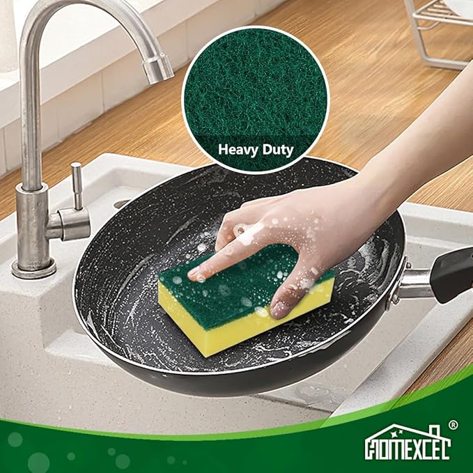 HOMEXCEL Heavy Duty Scrub Sponges Kitchen 60 Count, Extra-Large Sponges for Cleaning Kitchen and Household, Dish Scrubber for Washing Dishes, Pots and Pans