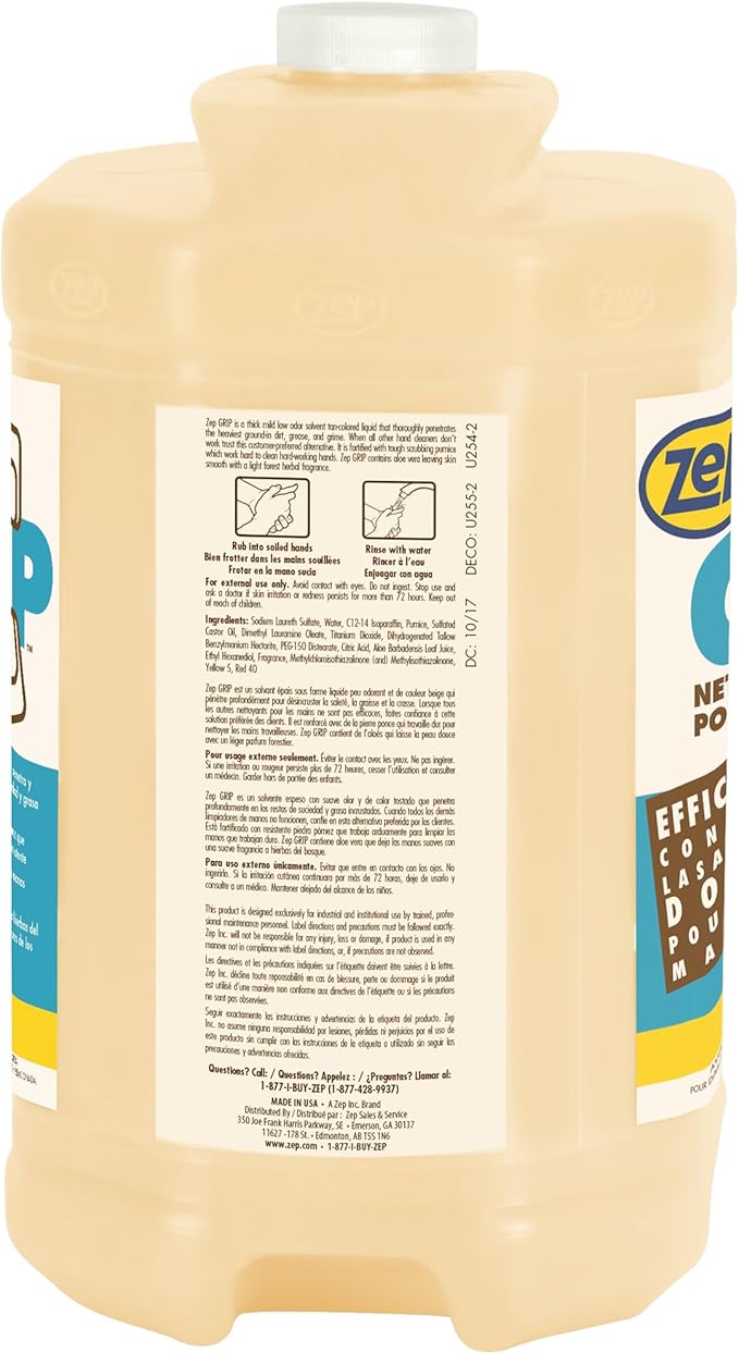 Zep Grip Industrial Pumice Hand Cleaner - 1 Gallon, (Case of 4) 308524 - Heavy Duty Degreaser. Contains Aloe Vera For Soft Smooth Finish