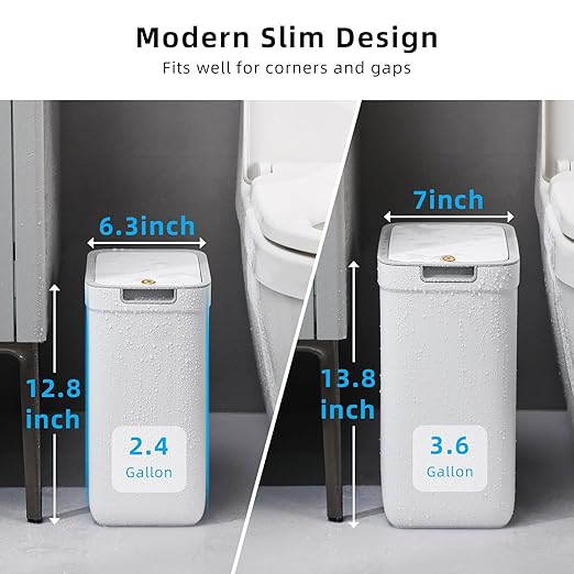 MOPALL 2 Pack Bathroom Trash Can with Lid, 3.6Gal + 2.4Gal Garbage Can with Pop-Up Lid, Small Trash Can Dog Proof, Slim Trash Bin Waste Basket for Toilet, Office, Bedroom, Living Room, Kitchen (White)