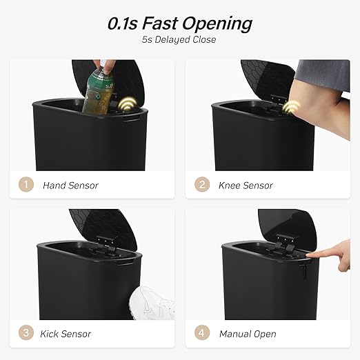 Automatic Bathroom Garbage Bin with Lid, 5 Gallon Touchless Trash Bin, Smart Electric Narrow Waterproof Trash Can for Toilet, Office, Kitchen, Bedroom, Living Room