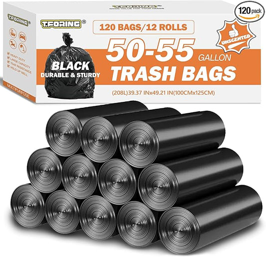 50-55 Gallon Black Trash Bags 120 Count - 40''x50'' Extra Large 50+ Gallon Garbage Bags,Unscented Strong Huge Can Liners for Construction Industrial Yard Outdoor Commercial