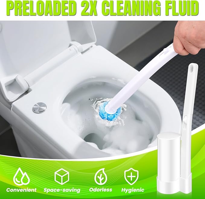 KOKL Disposable Toilet Brush, Toilte Wand Kit, Toilet Brush and Holder with 12 Refills, Toilet Bowl Brush, Toilet Bowl Cleaning Wands, Toilet Cleaning System for Bathroom Maintenance