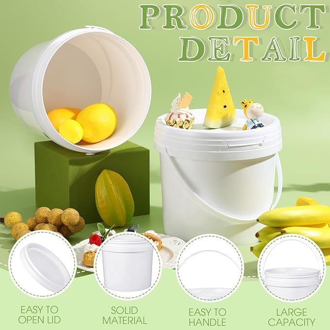 Leinuosen 16 Pcs 1 Gallon White Plastic Bucket with Handle and Lid Reliable Heavy Duty Barrel Pail Container Food Safe Bucket for Multipurpose Storage Paint Art Crafts Projects