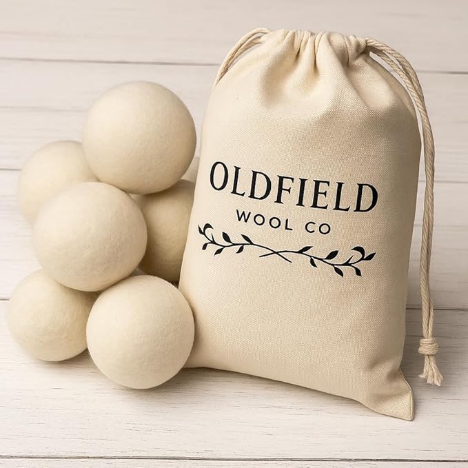Oldfield Wool Co XL Organic Wool Dryer Balls – 6 Pack – Natural Fabric Softener, Reduces Drying Time 30%, Reusable, Pet Hair & Lint Remover, Eco-Friendly