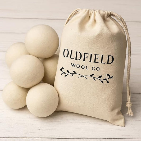 Oldfield Wool Co XL Organic Wool Dryer Balls – 6 Pack – Natural Fabric Softener, Reduces Drying Time 30%, Reusable, Pet Hair & Lint Remover, Eco-Friendly
