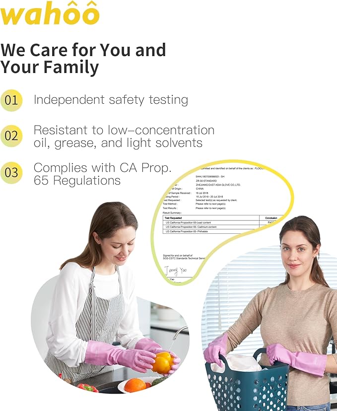 wahoo 3 Pairs Skin-Friendly Cleaning Gloves, Reusable Dish Washing Gloves with Flocked Cotton Liner, Dishwashing, Kitchen, Mauve Mist, Small