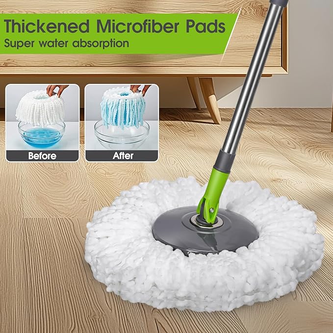 Spin Mop Bucket System,Masthome Pedal Spin Mop and Bucket with Wringer Set,EasyWring Microfiber Mop with 3 Mop Pads,360°Spinning Floor Cleaning System - Home & Office Suitable