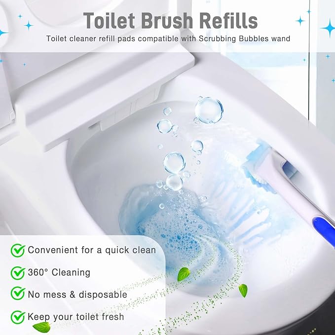 Toilet Cleaner Refill Pads Ocean Scent Enhanced Odor Control 48 Count Toilet Scrubber Refill Clean Stains Disposable Toilet Brush Refill for Toilet and Bathroom