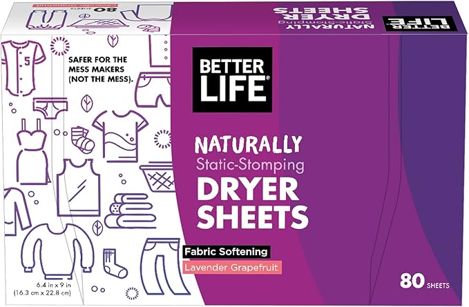 Better Life Dryer Sheets, Fabric Softener Sheets for Fresh Laundry, Lavender Grapefruit, 80 Count