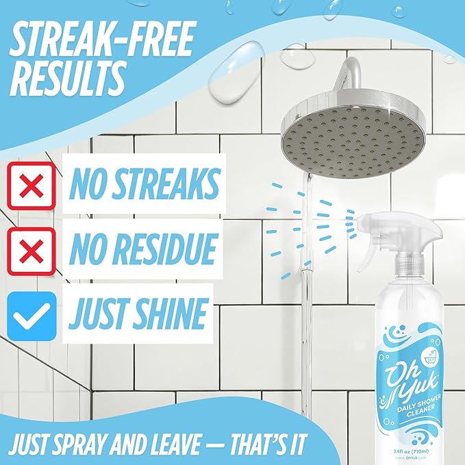 Oh Yuk Daily Shower Cleaner Concentrate – 16 oz Refill Makes 10 Bottles | Prevents Soap Scum & Water Spots | For Glass, Tile, Acrylic, Fiberglass | USA Made, Vegan