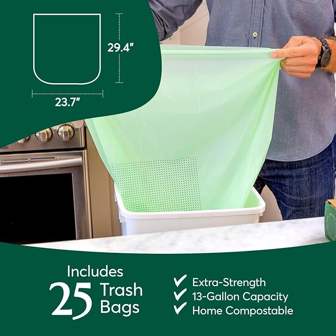Cleanomic Compostable* 13 Gallon Trash Bags with Drawstring (2 Pack, 50 Count), BPI Certified For Kitchen Compost