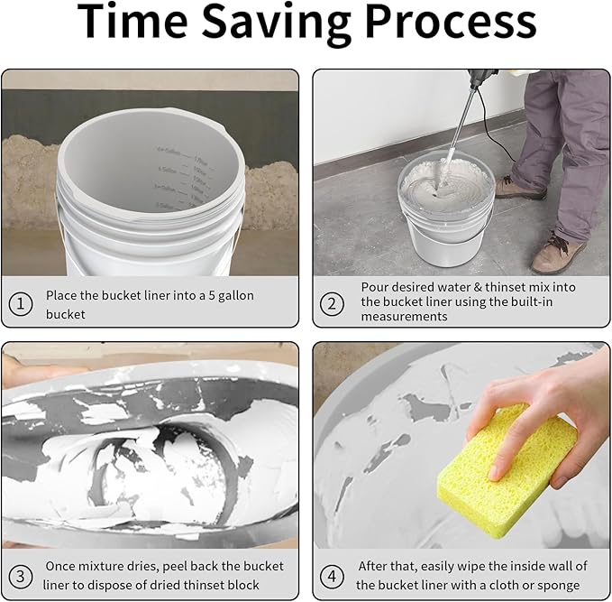5 Gallon Silicone Bucket Liner - Reusable Measuring Mixing Liner for Concrete, Mortar, Grout, Paint - Food Grade Non-Stick with Measurement Marks - Easy to Clean & Durable (Gray)