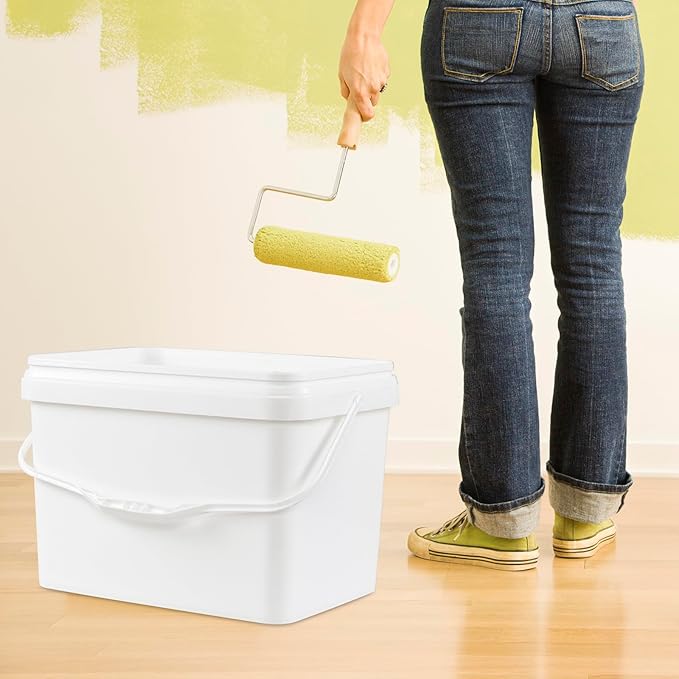 Parlynie 5 Gallon Plastic Bucket Pail Food Grade BPA Free with Air Tight Lid(Pack of 4, White)