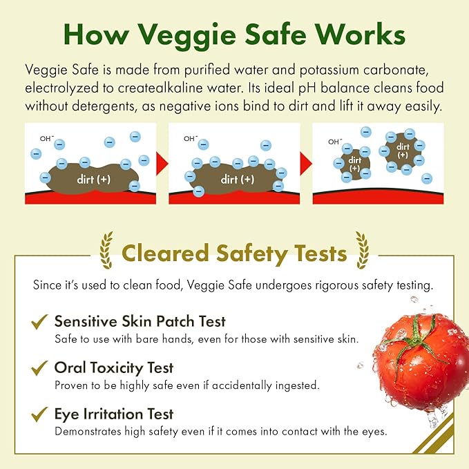 Veggie Safe Food Cleaning/Starter Set 54.1 fl oz (400ml Spray Bottle + 1200ml Refill) Perfect for Cleaning Vegetables, Neutralizing Seafood Odors, Washing Rice, and Wiping Kitchen Surfaces.