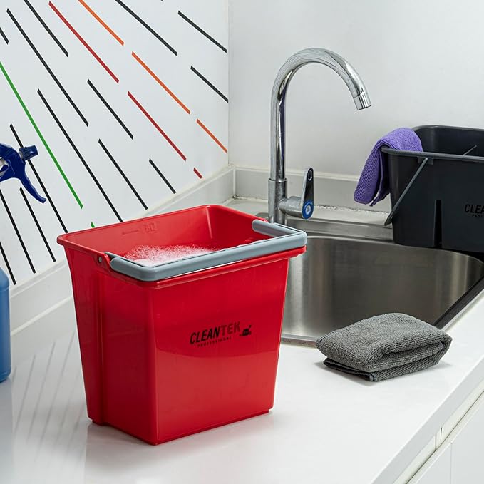 Restaurantware-Clean Tek Professional 6 Quart Cleaning Bucket, 1 Utility Pail with Handle - Heavy-Duty, Portable, Red Plastic Washing Pail, Perfect for Household, Outdoor, Car Wash and More