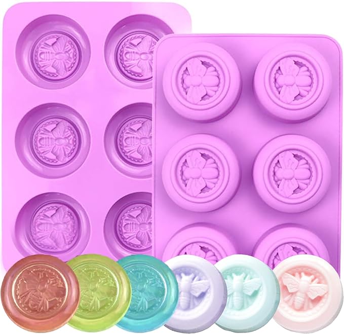 Bee Silicone Molds 2Pcs Round Honeybee Silicone Mold Beehive Shape 6 Cavities Molds Set for Homemade Soap Making, DIY Jello, Bath Bomb, Beeswax Candle, Resin