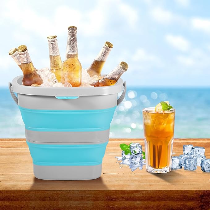 2 Pack 2.6 Gallon(10L) Collapsible Plastic Buckets with Handle Compact Cleaning Square Storage Bucket Portable Water Tub Outdoor Water Pail for Garden Hiking Fishing Camping (Blue)