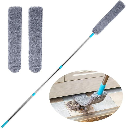 Retractable Gap Dust Clean Under Appliance Microfiber Duster Dust Cleaning Brush with Extendable 3 Pole (31.5''-59.1''),Bendable Removable Washable Gap Dust Cleaner for Sofa Bed Furniture Bottom
