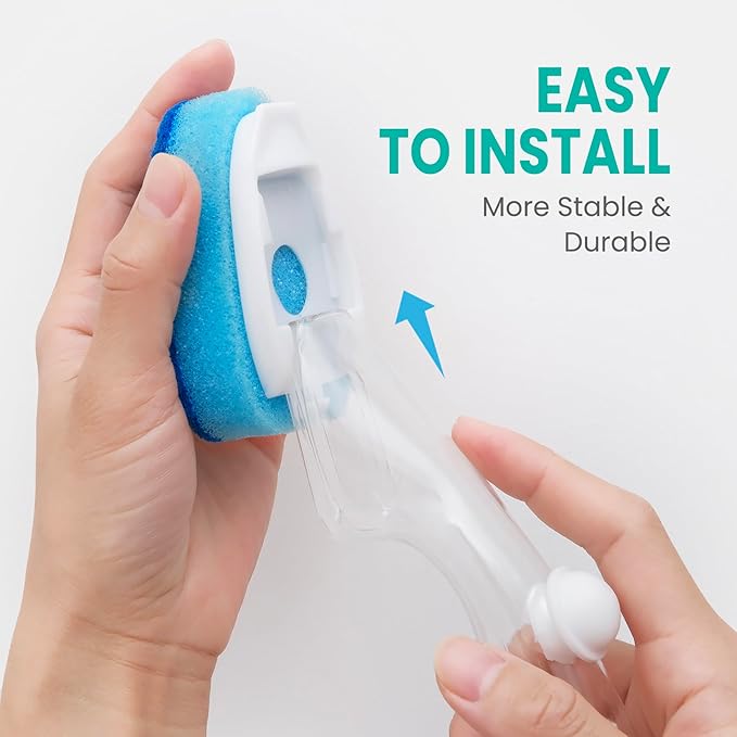 HELIME Heavy Duty Dish Wand Refills Kit with Handle, 6 Non Scratch Dishwand Refill Pack, Replacement Sponge Heads Set,Dishwashing Scrub Brush,Soap Control Dispenser Scrubbers, Dishwasher Cleaning Tool