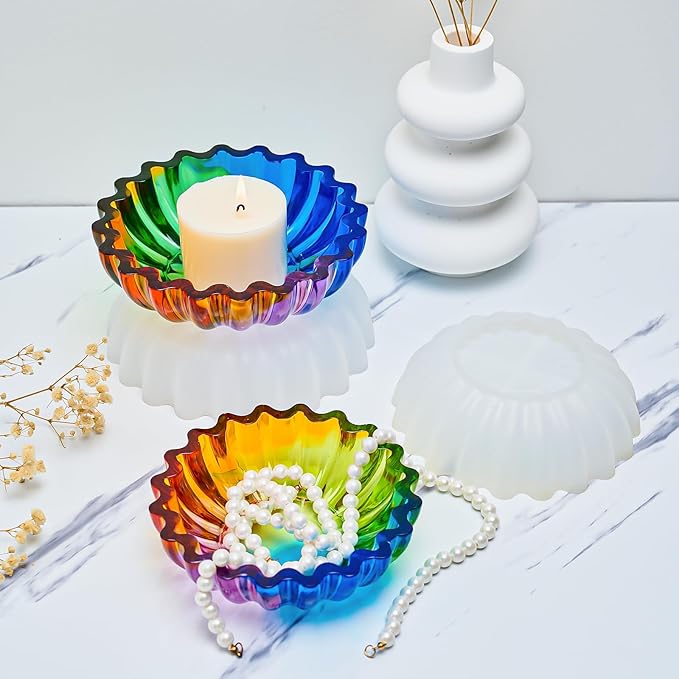 Resin Molds for Bowl 6 inches 5 inches Flower Tray Silicone Molds 2 Pack Epoxy Resin Casting Mold DIY Jewelry Dish Trinket Container Storage Plate Candle Tray Flowerpot Art Crafts Gifts Cement Mould