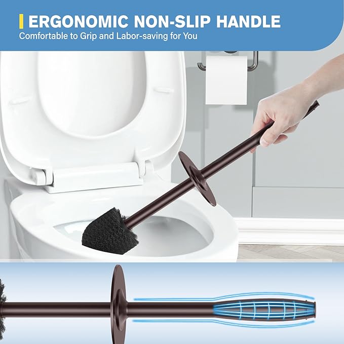 UPTRONIC Toilet Brush, 2 PCS Aluminum Alloy Toilet Brush and Holder Set with Extra Long Handle Durable Bristles Toilet Bowl Brush and Covered Holder for Toilet Scrubber for Bathroom Cleaning