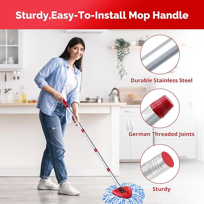 Spin Mop Head, Base, Handle Replacement for O-Ceda RinseClean 2 Tank System,4 Microfiber Mop Refills, 1 Base and 30-58in Handl Set Combo (Blue 2 Tank System)