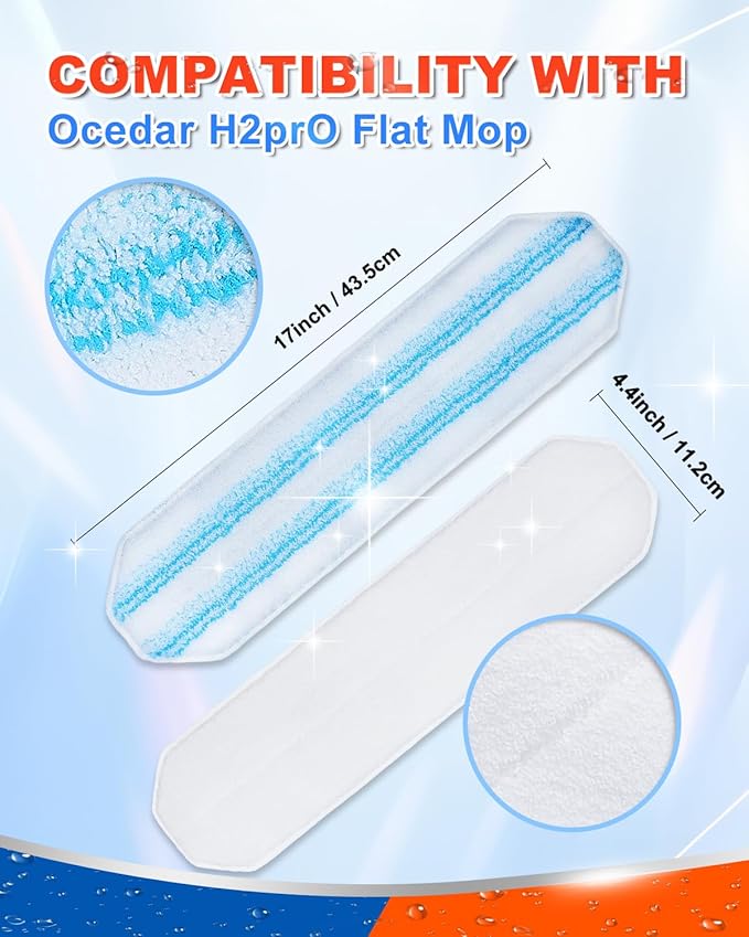 Mop Heads Replacements Compatible with O-Cedar H2 Pro Flat Mop System, Microfiber Mop Pads Replacement Fit for Ocedar Flat Mop System, Mop Heads Replacements for Wet Dry Floor Cleaning, 3+3 Pack