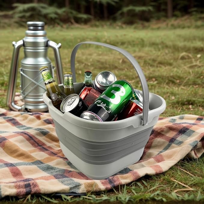 SAMMART 9.5L (2.5 Gallon) Collapsible Rectangular Handy Basket/Bucket (Grey)