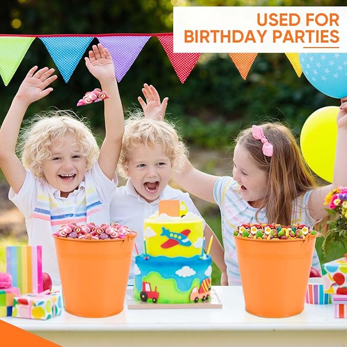 OBTANIM 7 Pack Orange Metal Buckets with Handle Galvanized Ice Pails for Plants, Succulents, Party Favors Organizing, Rustic Home Decor or Classrooms Pencil Storage (7.1 x 5.2 inch)