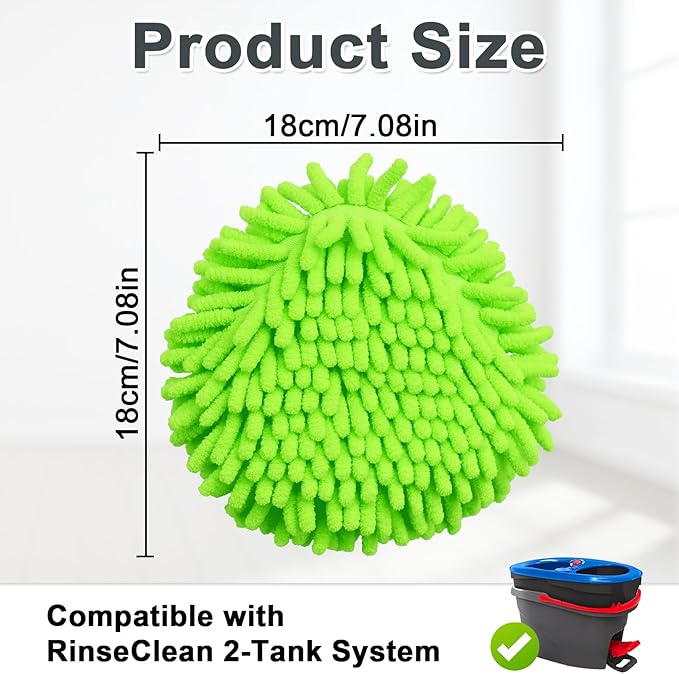Mop Heads Replacements, 3 Pack Spin Mop Refill Replace Head for O Cedar RinseClean 2 Tank System, Microfiber & Chenille, Machine Washable and Safe for Cleaning All Hard-surfaced Floors