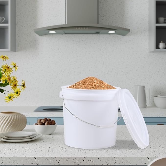 Ramddy 4 Gallon Airtight Round Storage Bucket Pails, 6 Packs Food Grade Storge Buckets with Handle, White