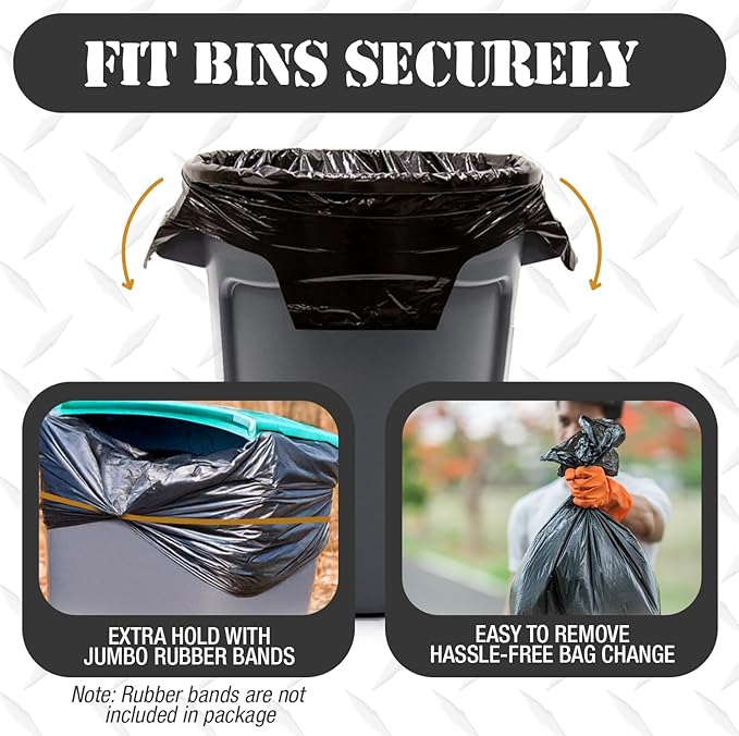 95-96 Gallon Extra-Large Black Garbage Can Liners, Heavy-Duty Trash Bags, 50 Bags, 1.5 Mil Thick, Ideal for Commercial & Home Use