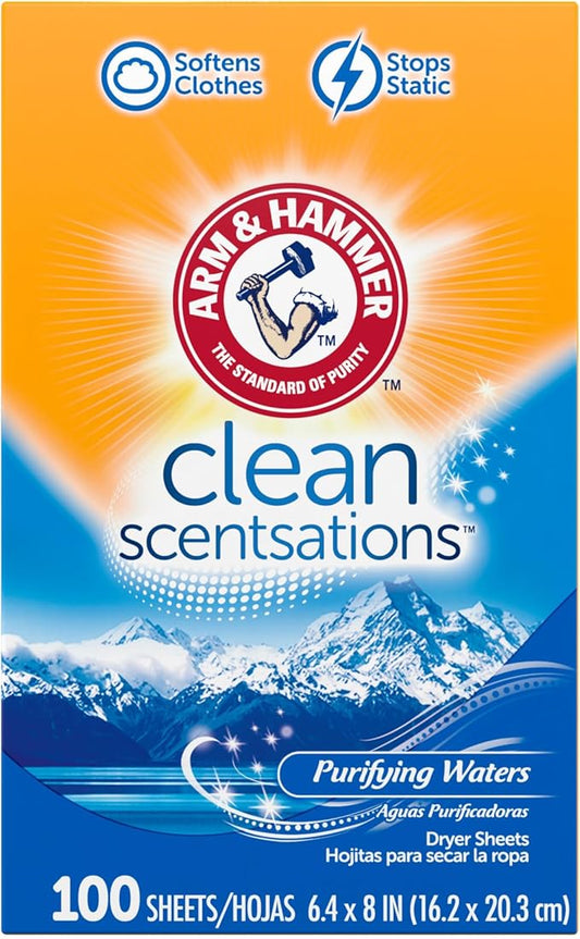 ARM & HAMMER Fabric Softener Sheets, 100 sheets, Purifying Waters
